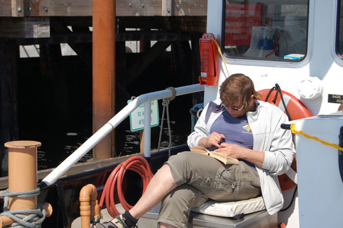 Mariya reading in the stern