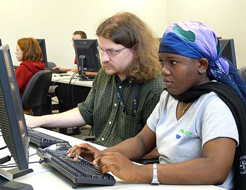 Charles Seaton assists the students with computer models generated from the data collected by the glider